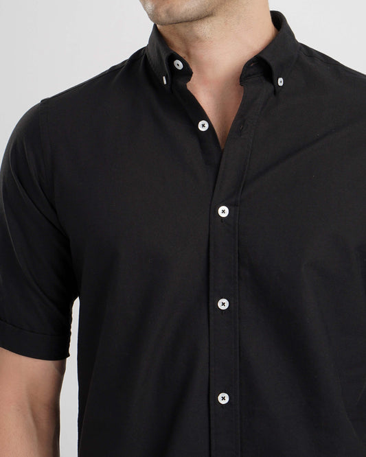 Short Sleeve Oxford Shirt - Black