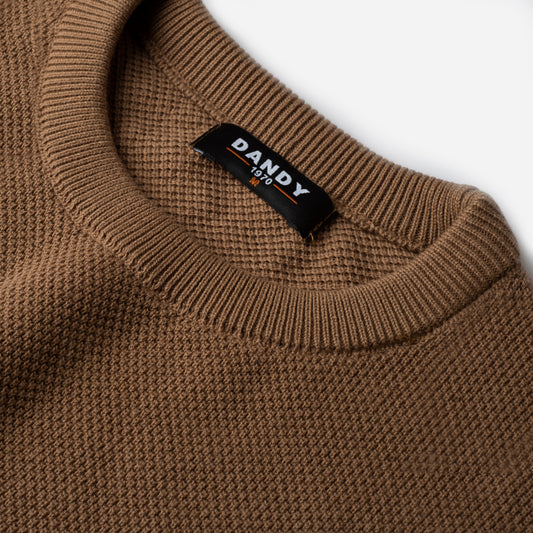 Pique Knit Crew Neck Sweater - Khaki