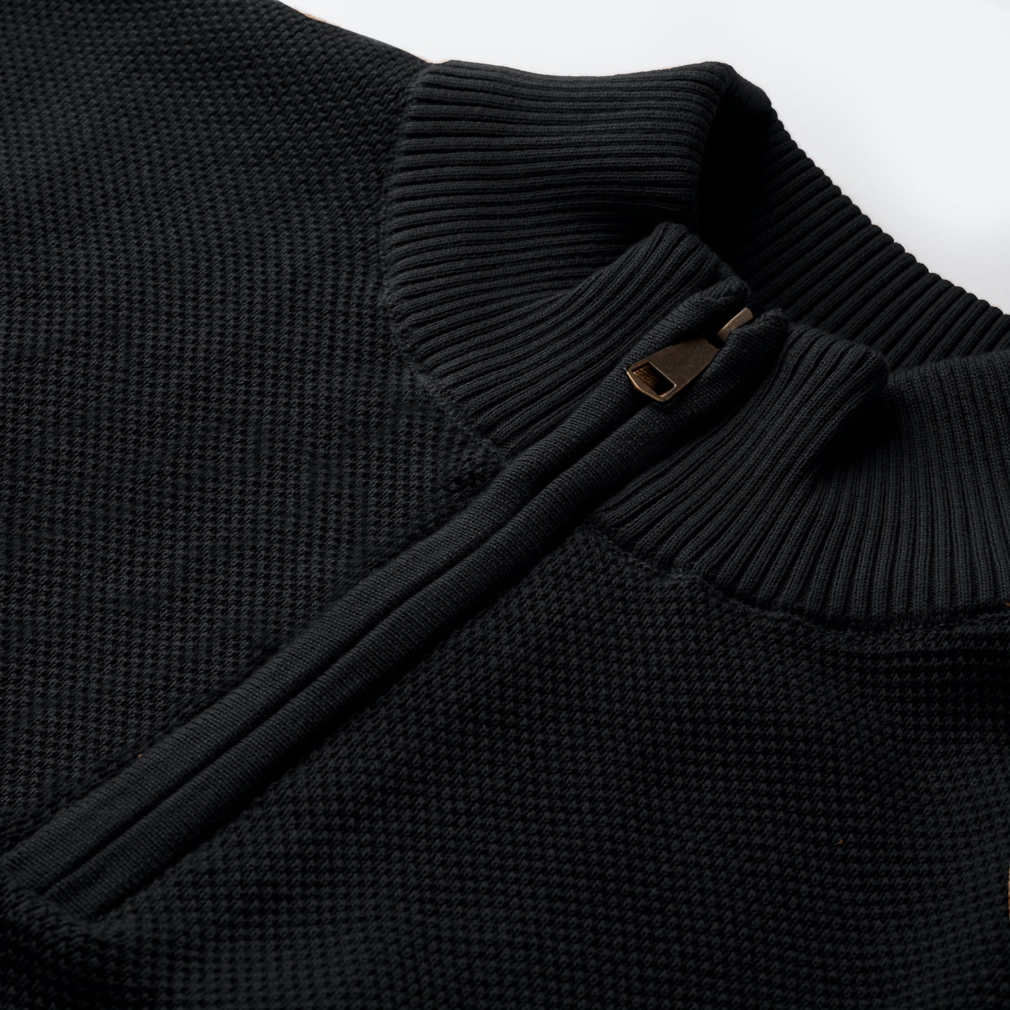 Pique Knit Quarter-Zip Sweater - Black