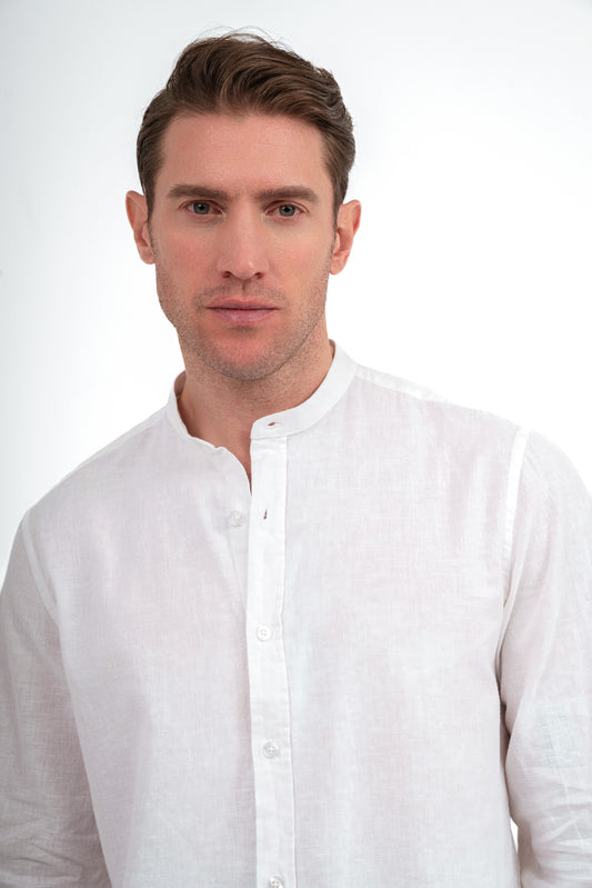Half Collar Linen Shirt - White