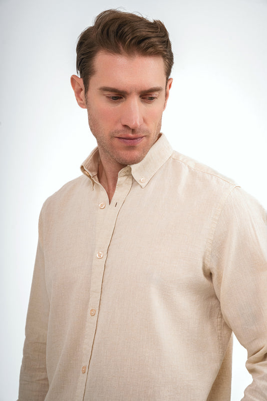 Plain Linen Shirt - Beige