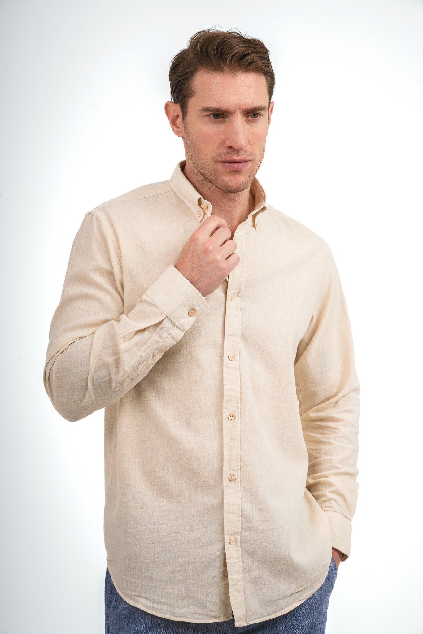Plain Linen Shirt - Beige