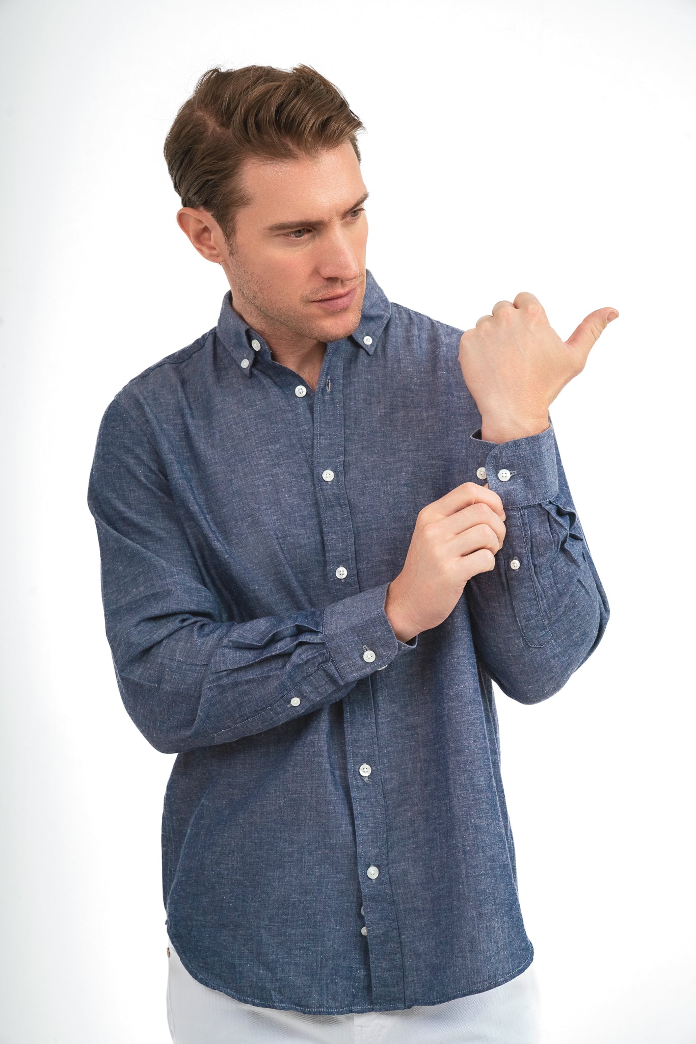 Plain Linen Shirt - Denim Blue