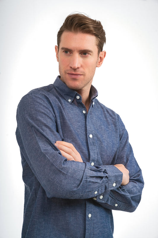 Plain Linen Shirt - Denim Blue
