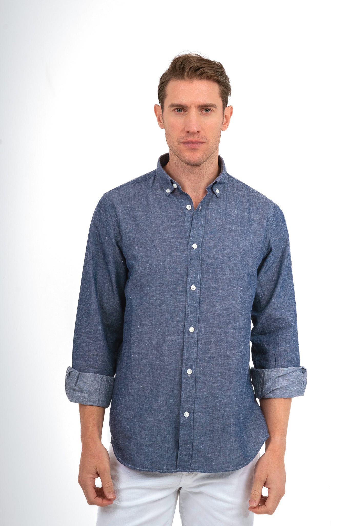 Plain Linen Shirt - Denim Blue