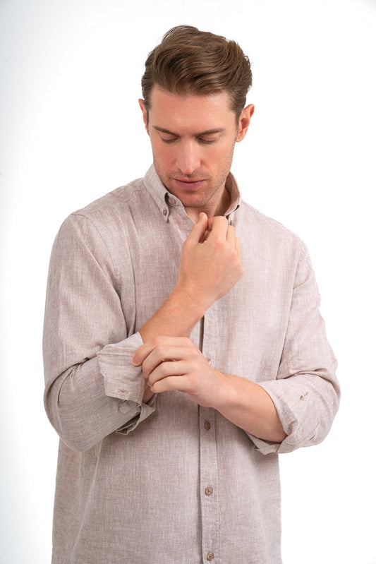 Plain Linen Shirt - Light Cafe