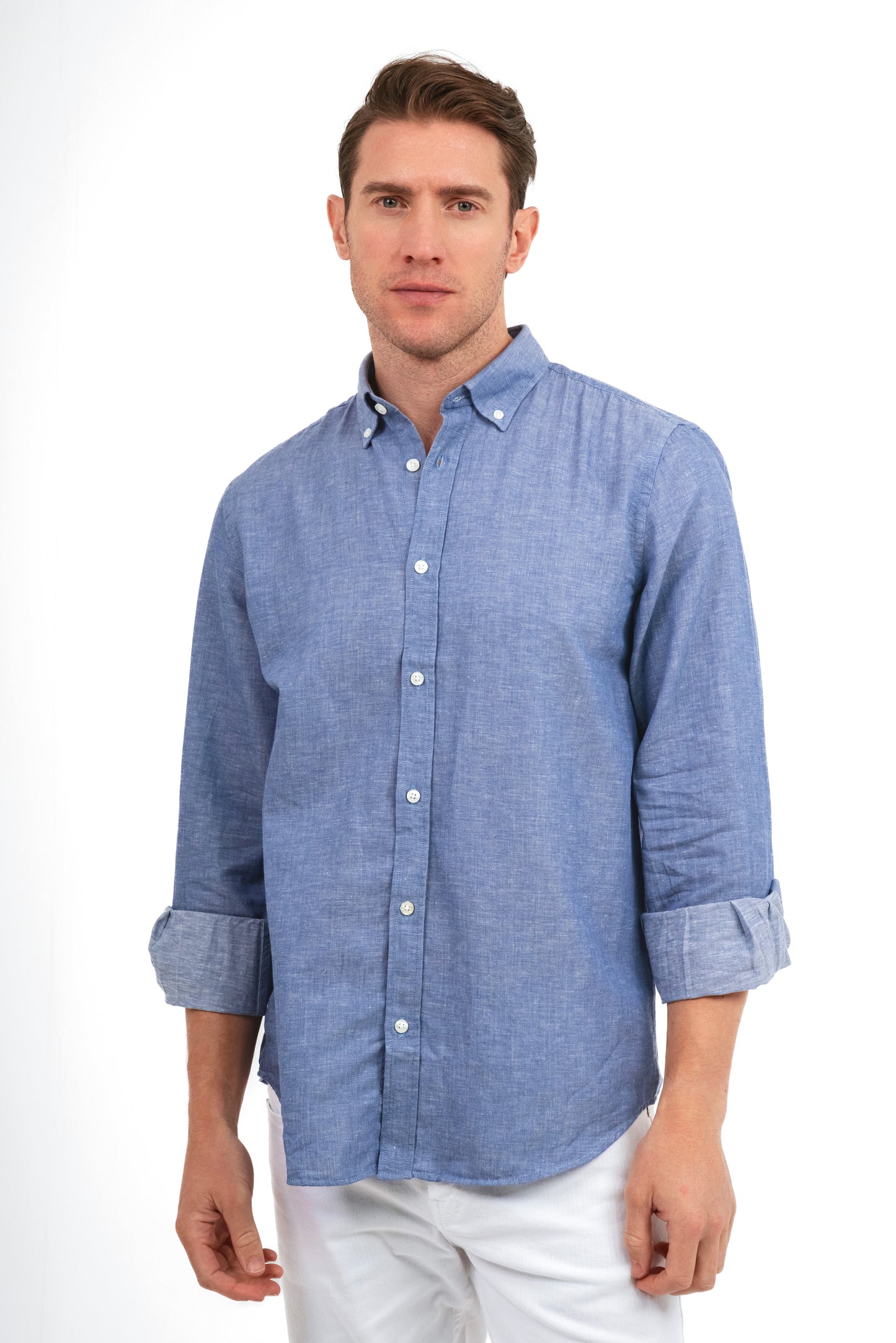 Plain Linen Shirt - Light Blue