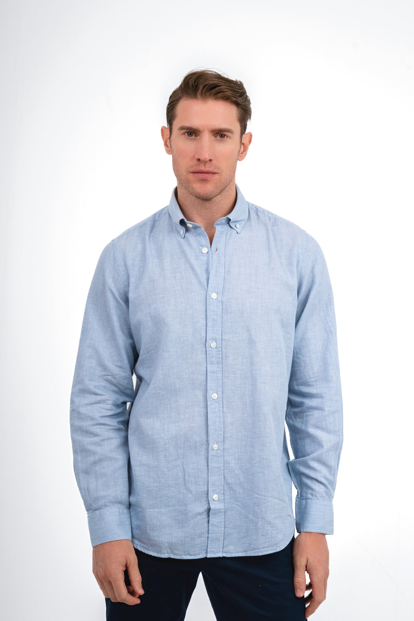 Plain Linen Shirt - Baby Blue