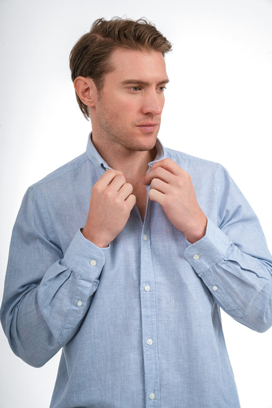 Plain Linen Shirt - Baby Blue