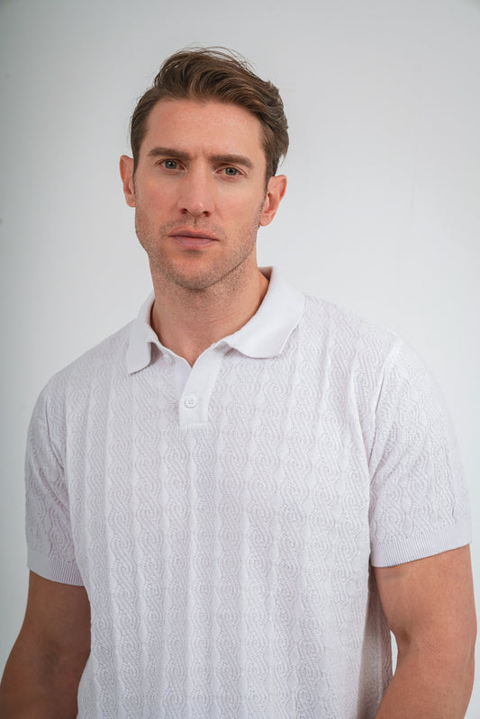 Embroidery Knit polo Shirt - White