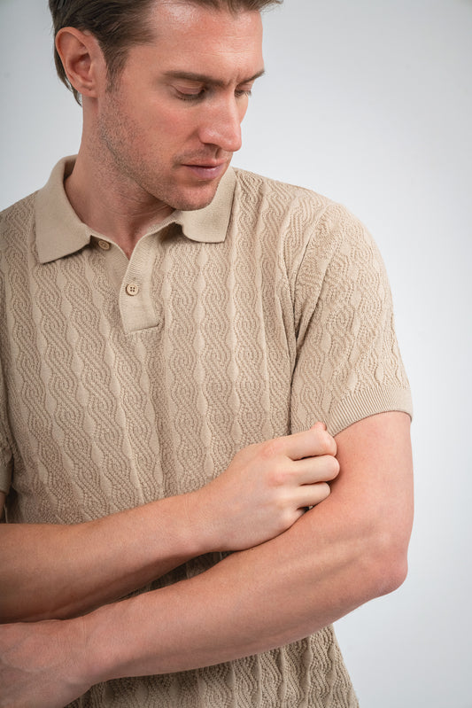 Embroidery Knit polo Shirt - Beige