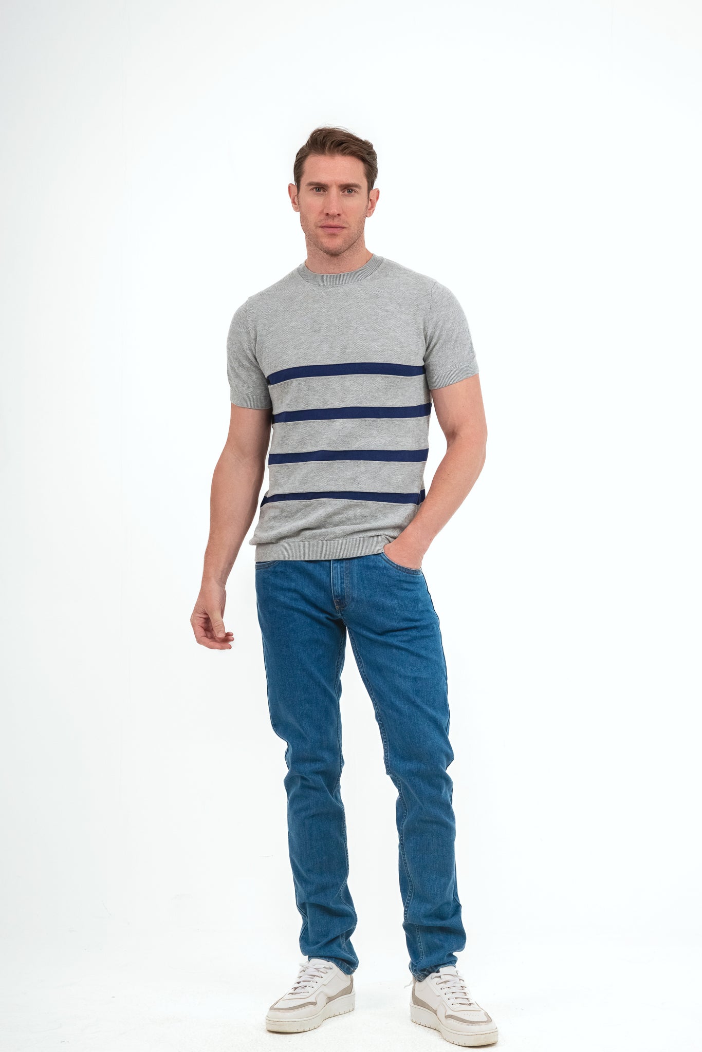 Knit T-shirt- Grey* Navy Blue