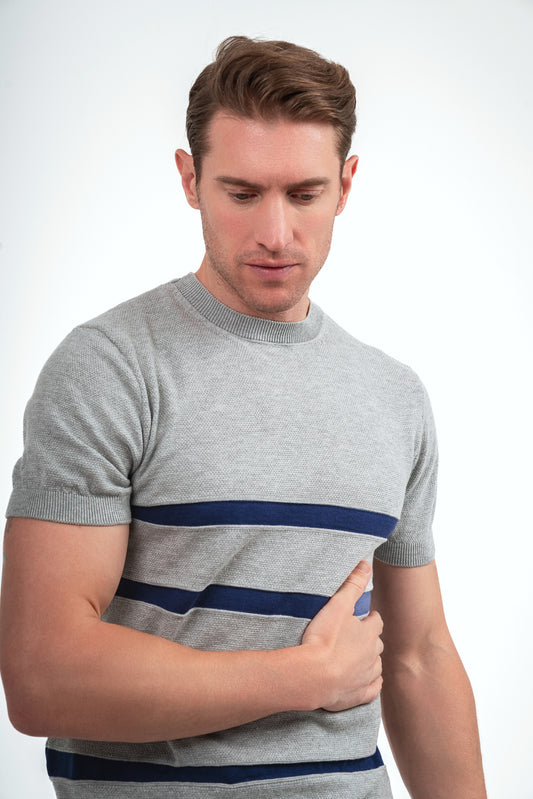 Knit T-shirt- Grey* Navy Blue