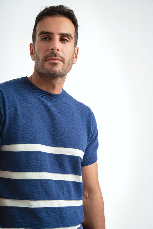 Knit T-shirt- Indigo*White
