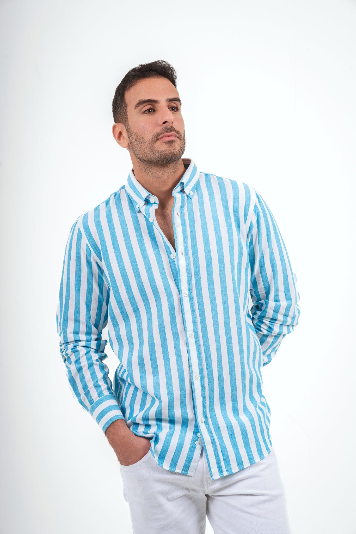 Striped Linen Shirt - White X Blue