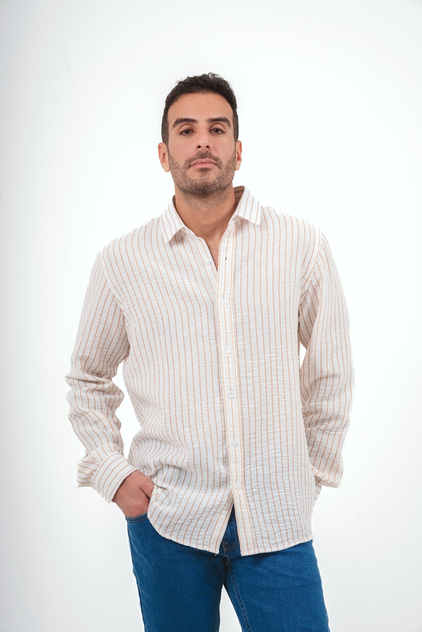 Striped Linen Shirt - White X Cafe