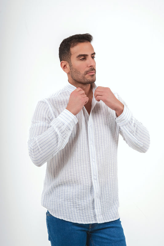 Striped Linen Shirt - White X Sky Blue
