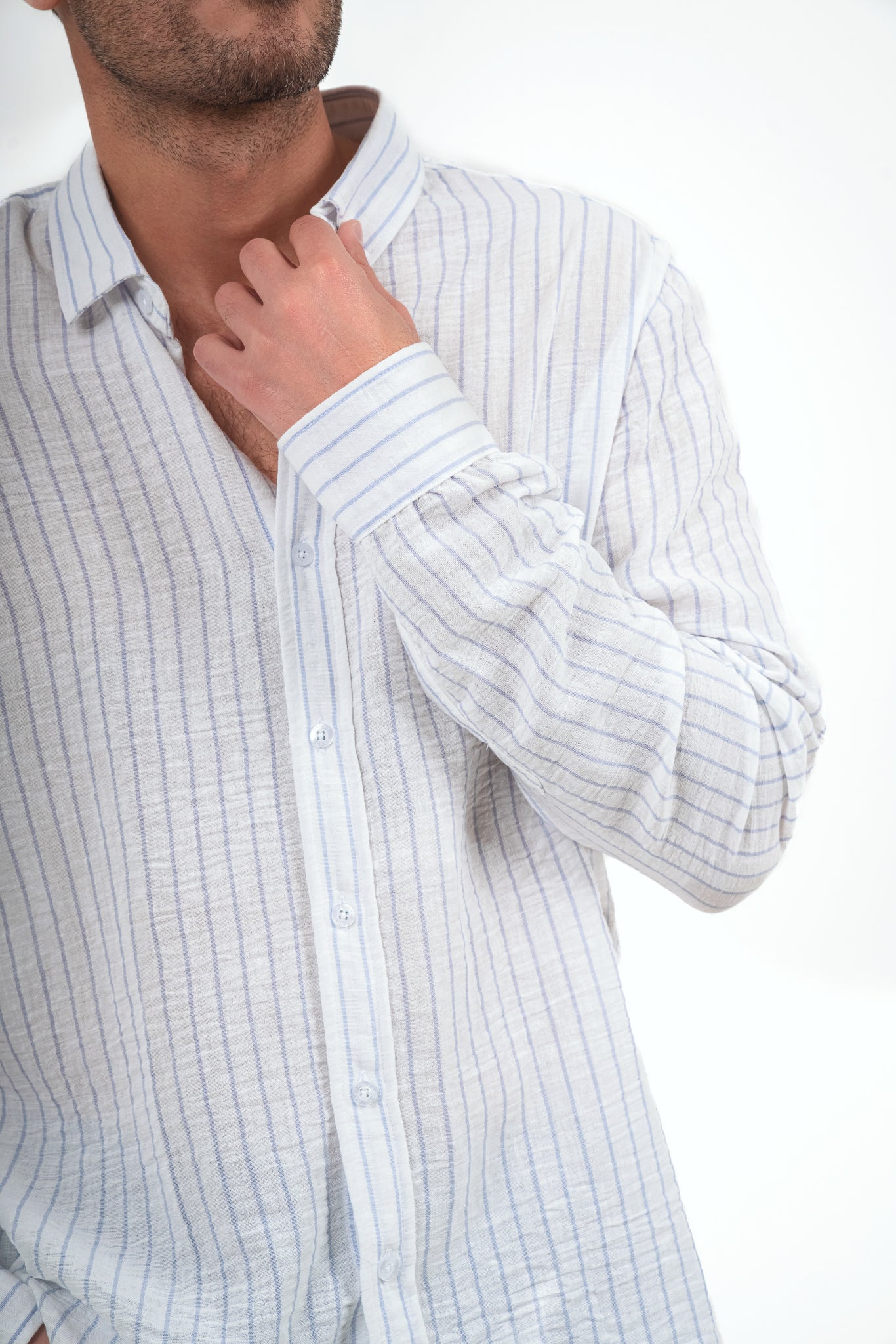 Striped Linen Shirt - White X Sky Blue