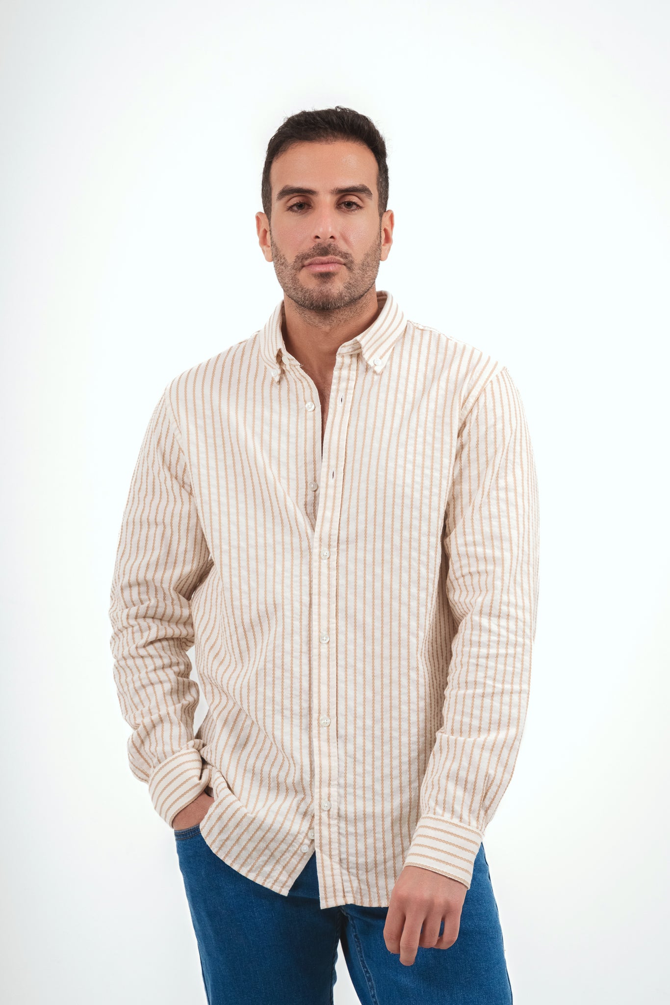 Striped Linen Shirt - Off White X Cafe