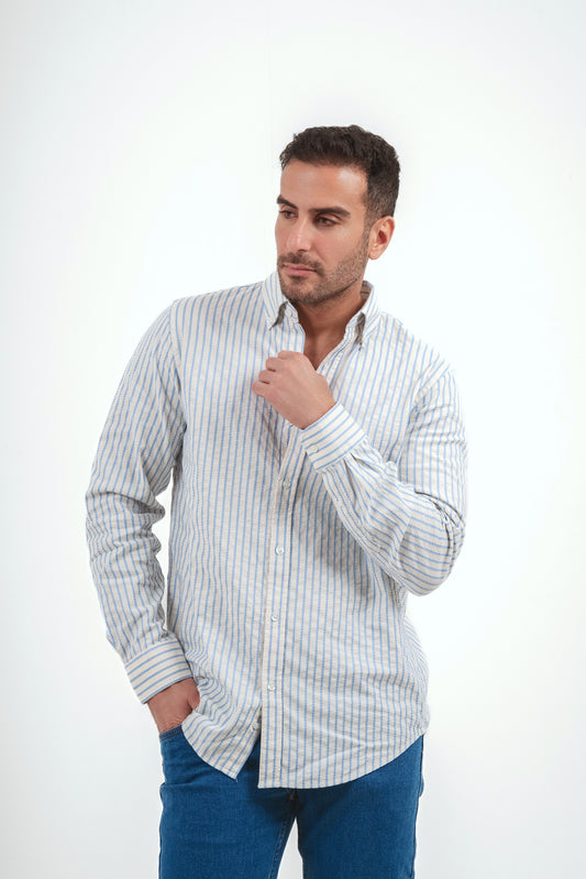 Striped Linen Shirt - White X Baby Blue