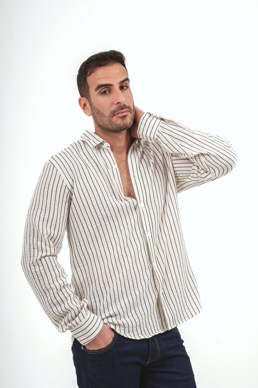 Striped Linen Shirt - Off white X Black