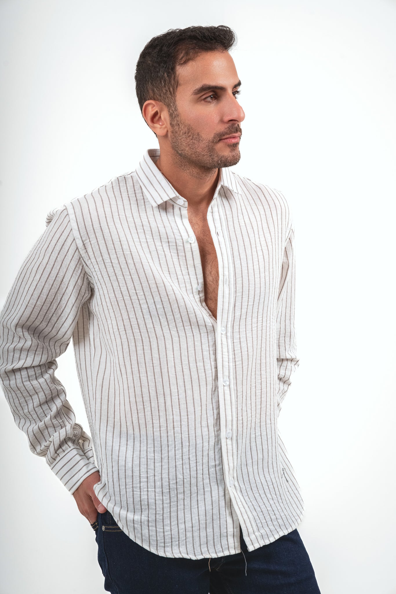 Striped Linen Shirt - White X Grey