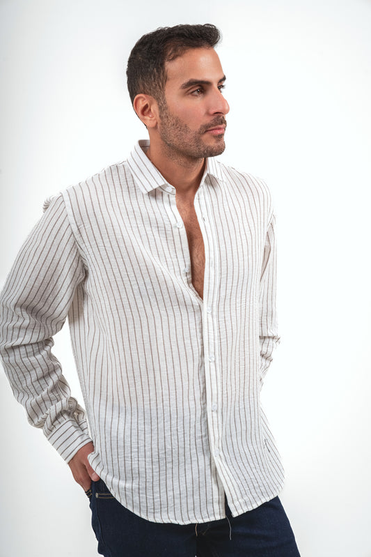 Striped Linen Shirt - White X Grey