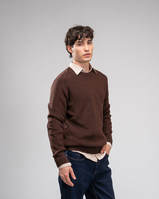 Knit Crew Neck Jumper - Brown