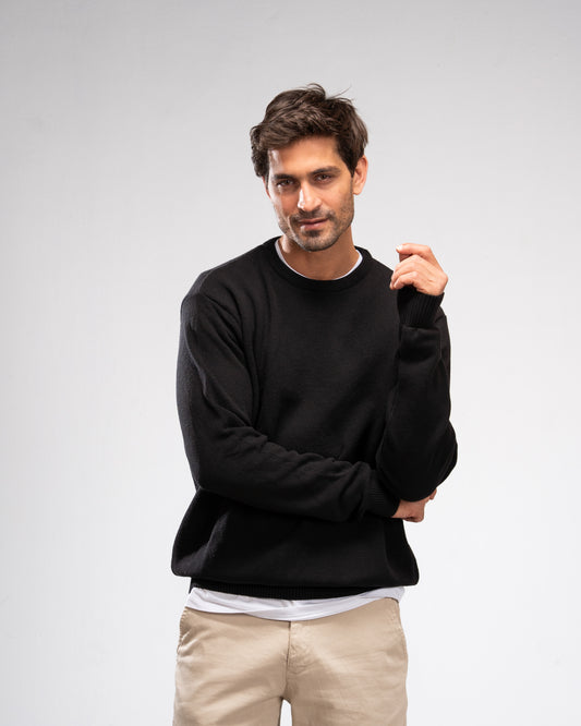 Knit Crew Neck Jumper -Black