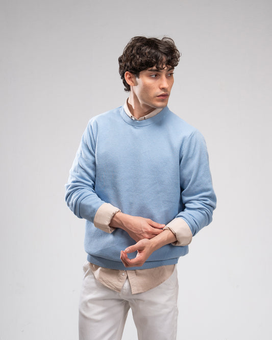 Knit Crew Neck Jumper - Baby Blue