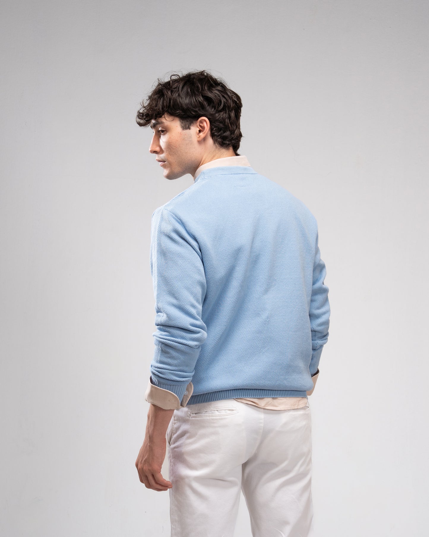 Knit Crew Neck Jumper - Baby Blue