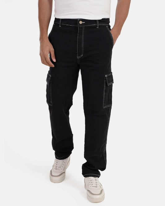 Relaxed Fit Cargo Jeans - Black