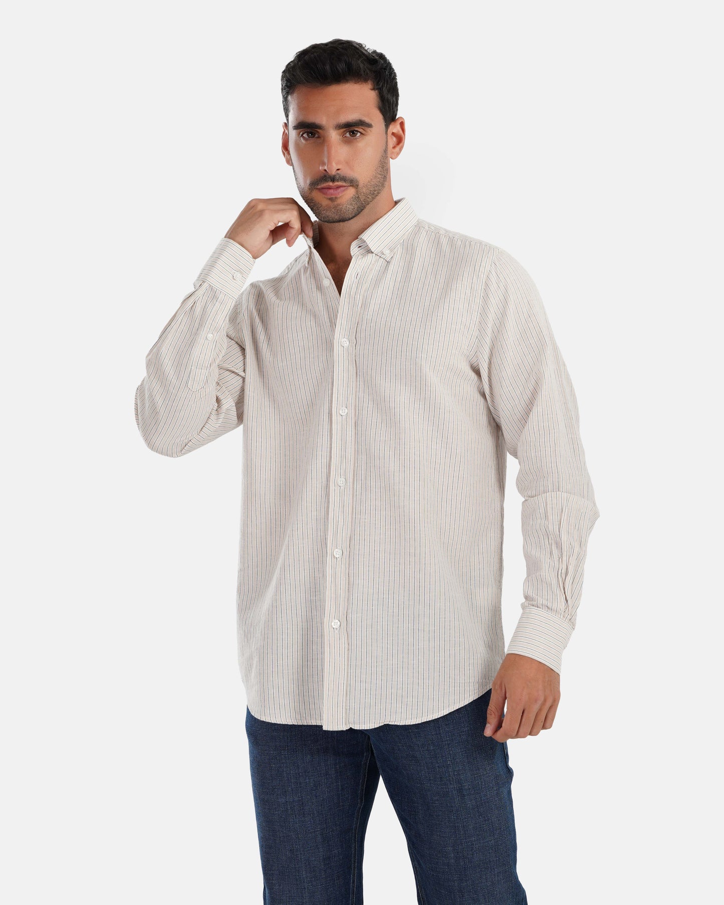 Striped Linen Shirt - Beige* Olive