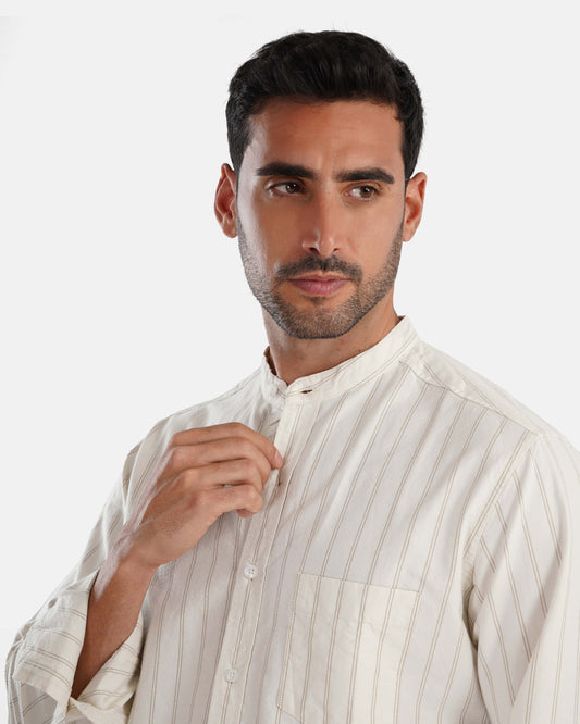 Half collar Striped Shirt - Off White