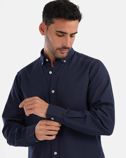 Plain Linen Shirt - Navy BLue