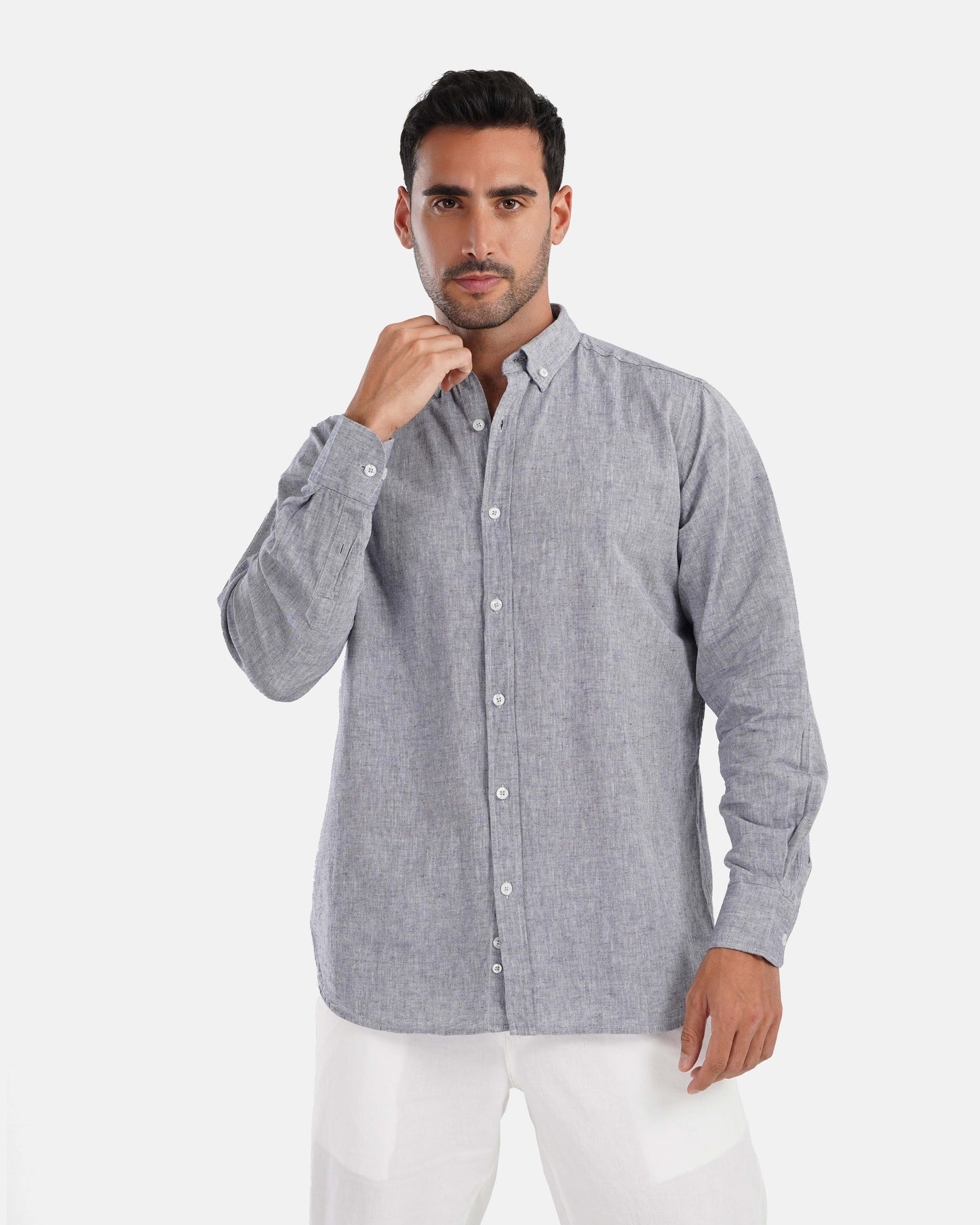 Plain Linen Shirt - Grey