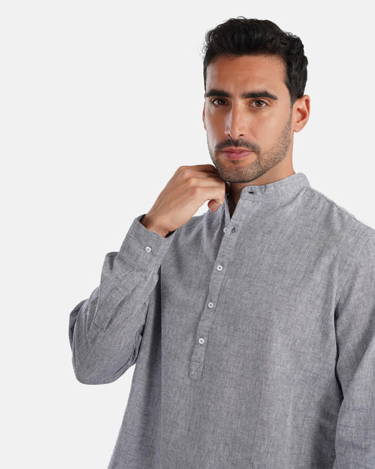 Half Collar Linen Shirt - Grey