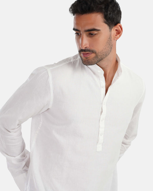 Half Collar Linen Shirt - White