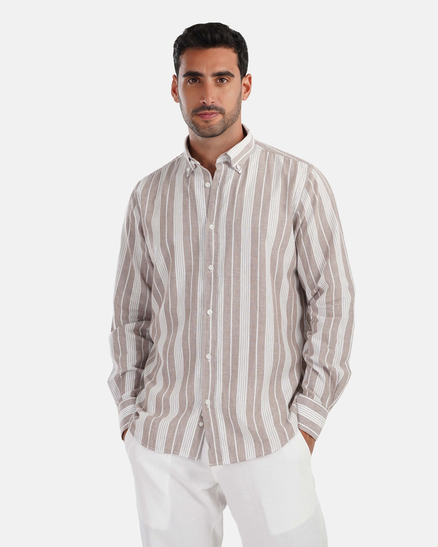 Striped Linen Shirt - Cafe X White