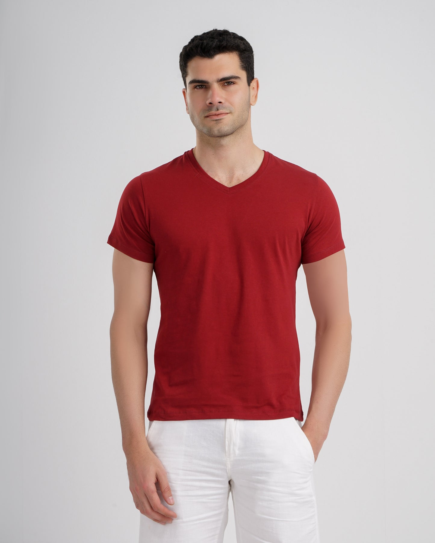 V-Neck Basic T-shirt - Burgundy
