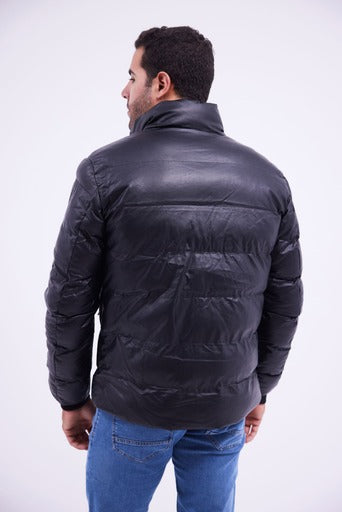 Puffer Leather Jacket - Black