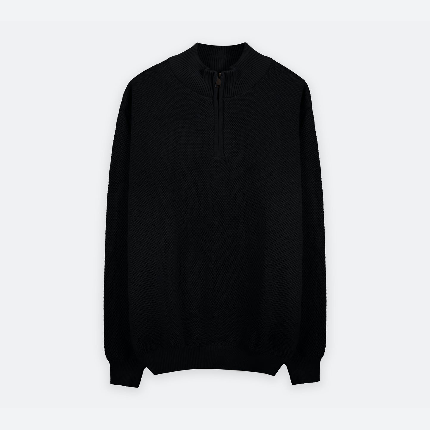 Pique Knit Quarter-Zip Sweater  - Black