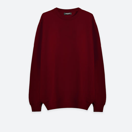 Pique Knit Crew Neck Sweater - Burgundy