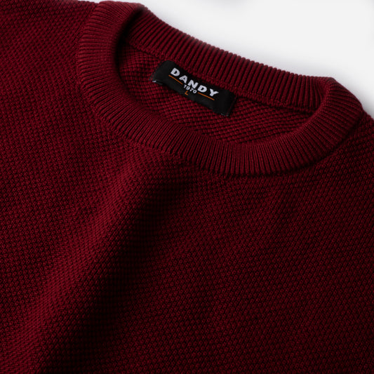 Pique Knit Crew Neck Sweater - Burgundy