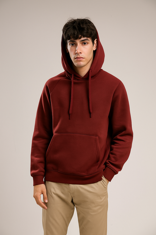 Basic Plain Hoodie - Burgandy
