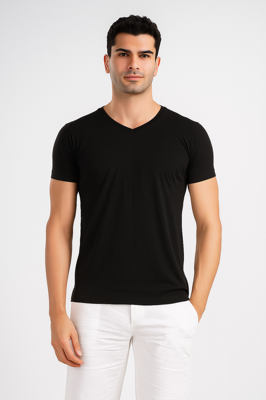 V-Neck Basic T-shirt - Black