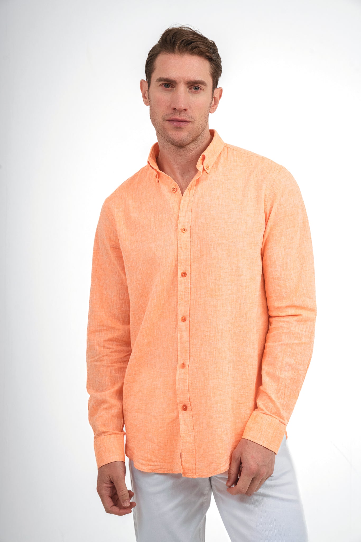 Plain Linen Shirt - Orange