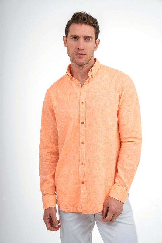 Plain Linen Shirt - Orange