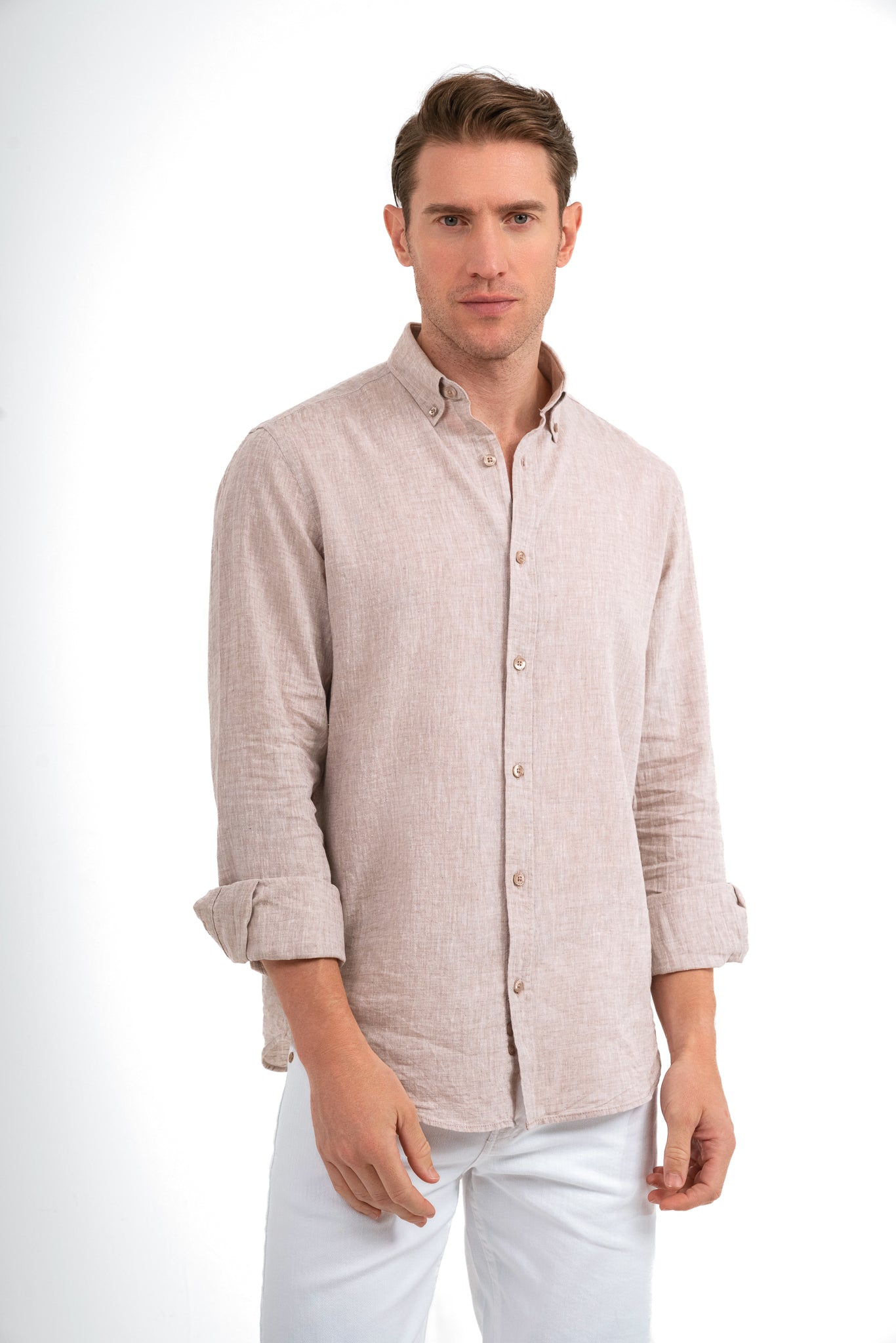 Plain Linen Shirt - Light Cafe