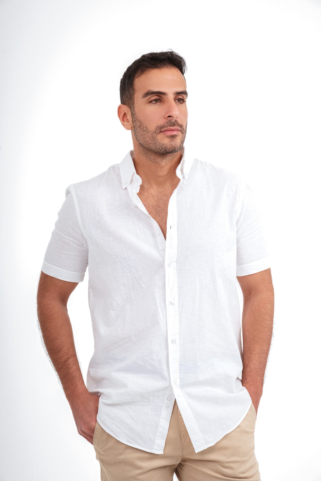Short Sleeves Linen Shirt - White